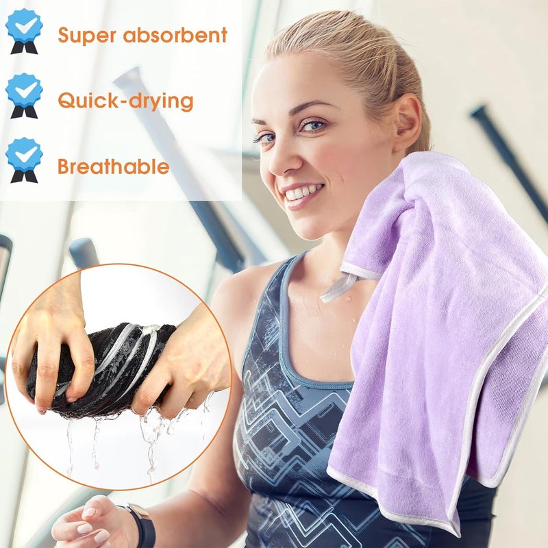 Hoiny 3 Pack Microfiber Gym Towels (14.2" x 30"), Super Soft, Quick Drying, Absorbent Towel for Fitness, Yoga, Swimming, Sports, Workout, Skin-Friendly for Women Men (Grey/Blue/Purple) - Image 4